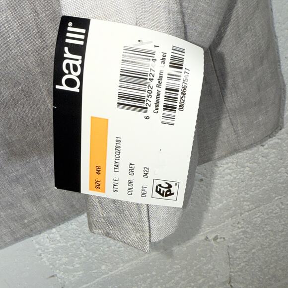 Bar III Men's Slim-Fit Chambray Linen Suit Jackets, grey 44R $360 - Picture 4 of 6